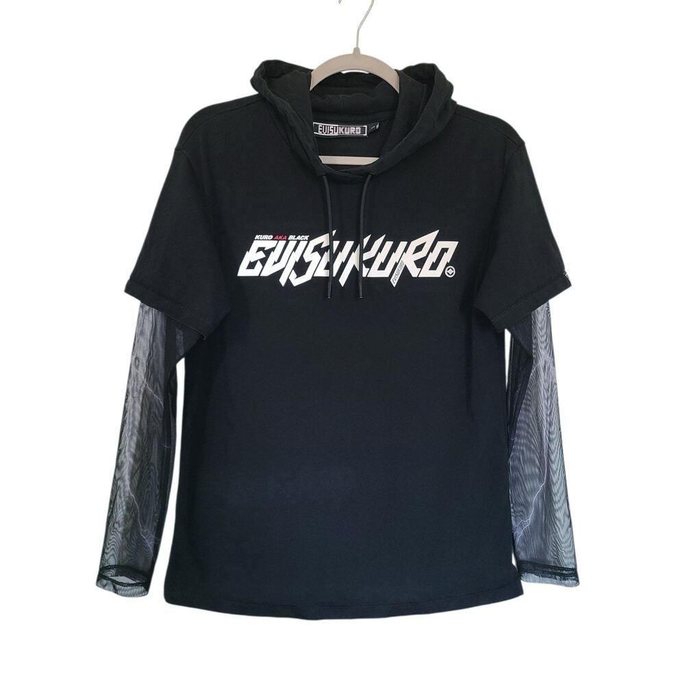 Evisu Kuro Hooded Mesh Long Sleeve Top Black Size XS